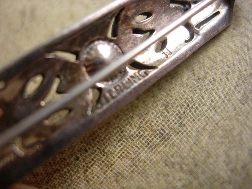Vintage sterling pearl marcasite Brooch Art deco