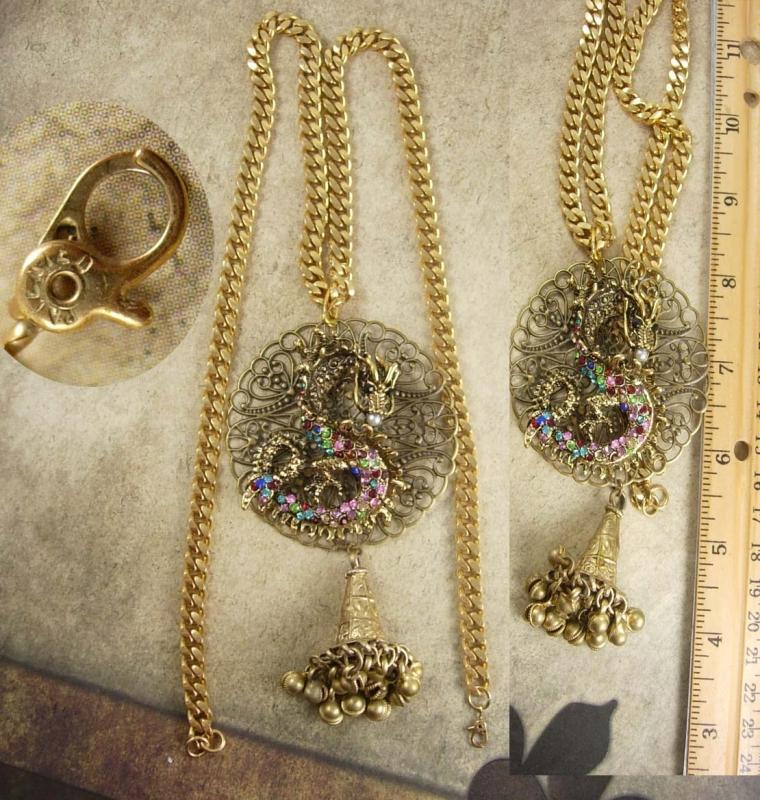 Chinese Rhinestone Dragon necklace with Tassel Statement necklace