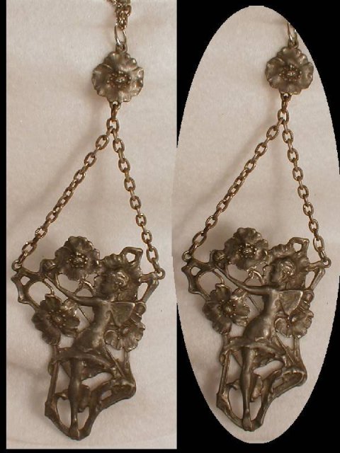 Antique Cherub Fairy Repousse chatelaine