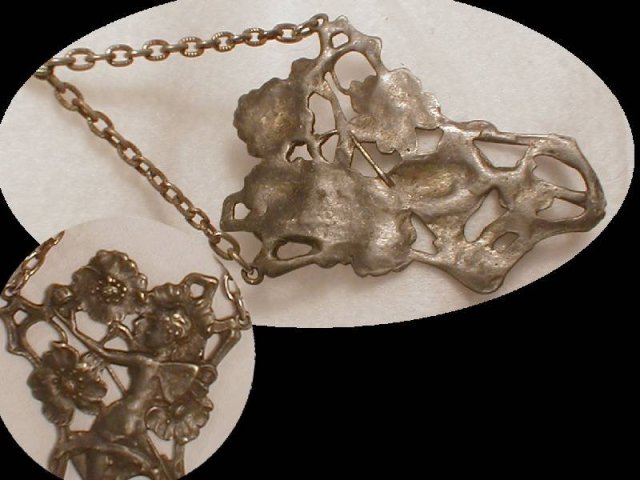 Antique Cherub Fairy Repousse chatelaine