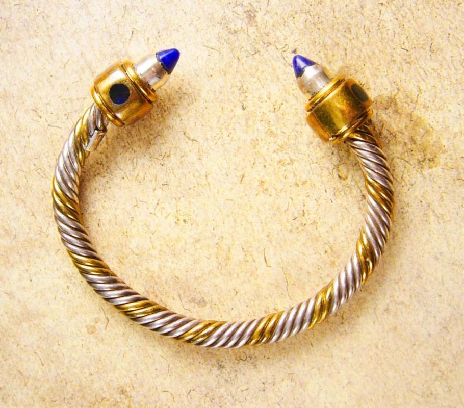 Vintage sterling Lapis lazuli Byzantine bracelet rope cuff jeweled hallmarked mexico