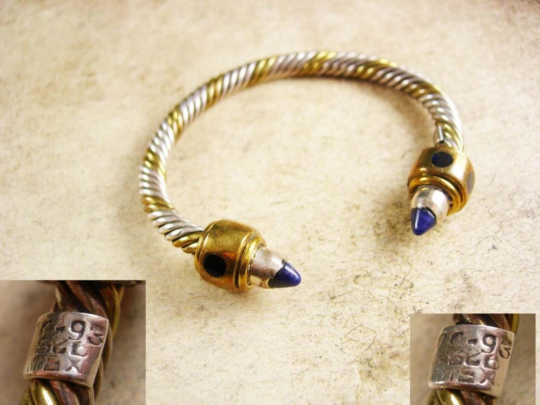 Vintage sterling Lapis lazuli Byzantine bracelet rope cuff jeweled hallmarked mexico