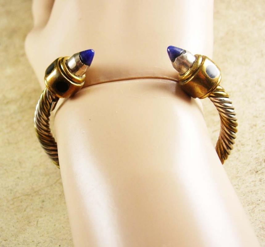 Vintage sterling Lapis lazuli Byzantine bracelet rope cuff jeweled hallmarked mexico