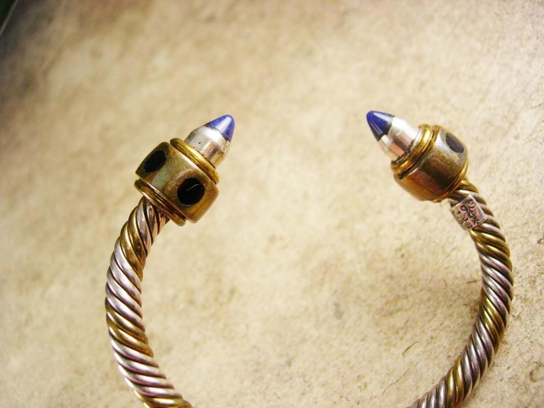 Vintage sterling Lapis lazuli Byzantine bracelet rope cuff jeweled hallmarked mexico