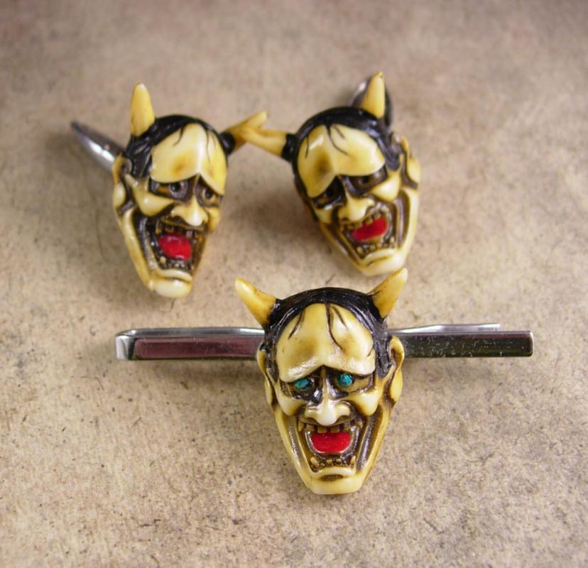 Vintage devil cufflinks demon Japanese God tie clip