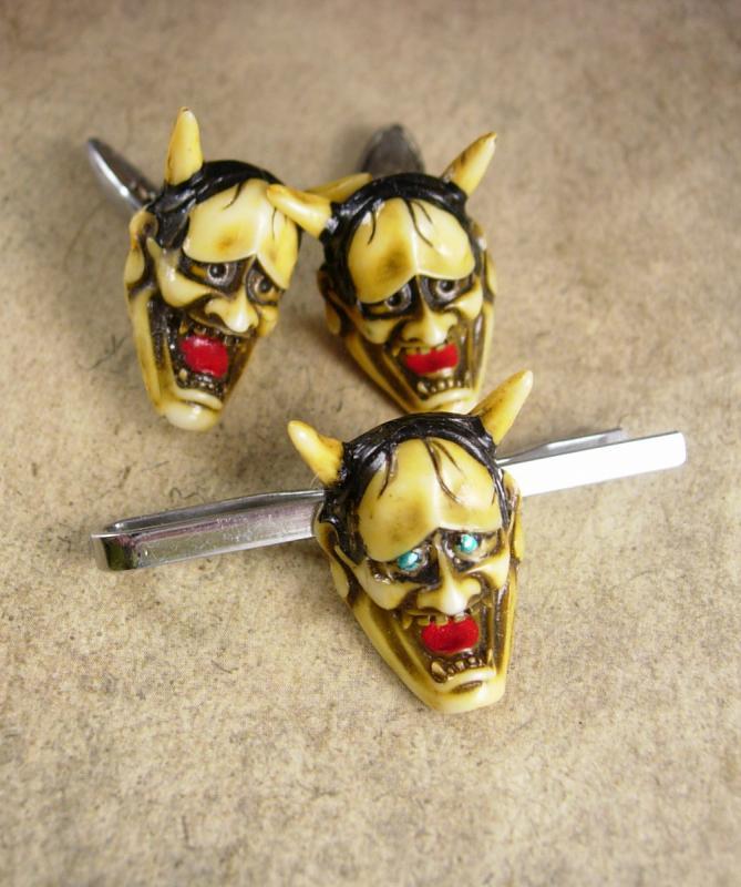 Vintage devil cufflinks demon Japanese God tie clip