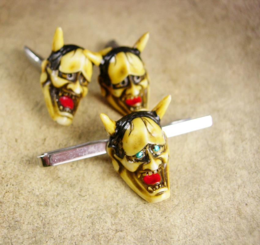 Vintage devil cufflinks demon Japanese God tie clip