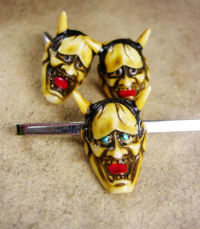Vintage devil cufflinks demon Japanese God tie clip