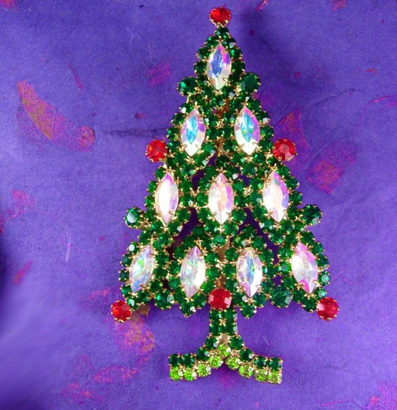 HUGE vintage Christmas Tree Brooch 4 1/2