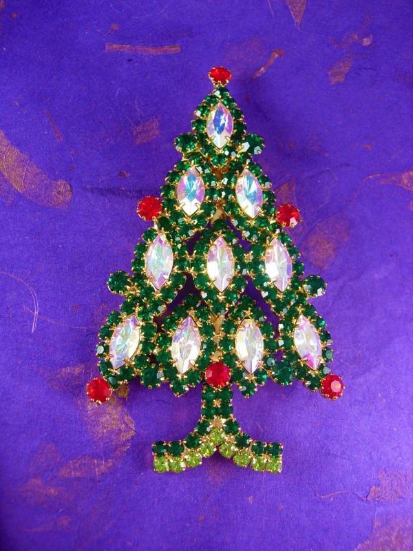 HUGE vintage Christmas Tree Brooch 4 1/2