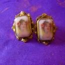 Antique Earrings Neoclassical PORTRAIT Victorian screw on porcelain womans face