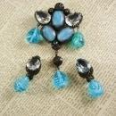 Rare Beauty Demi parure Brooch earrings poured dangle glass drops signed Austria