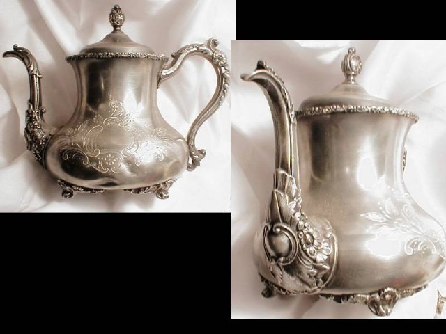 SIGNED Victorian Silver Tea set Tray 4pcs