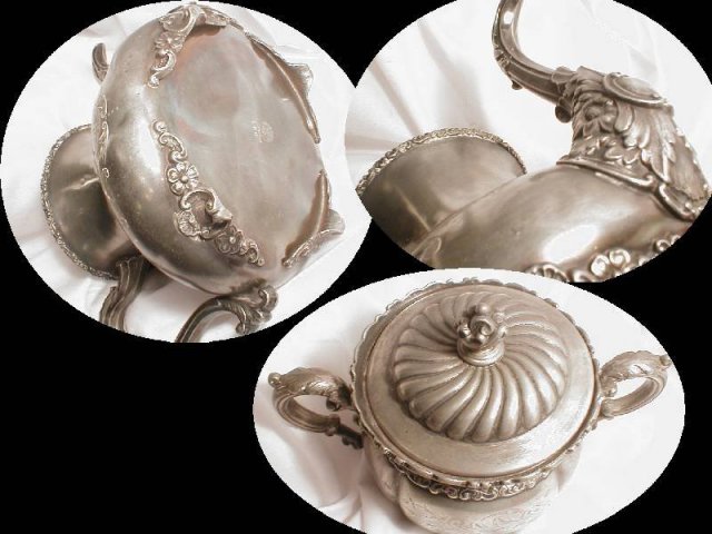 SIGNED Victorian Silver Tea set Tray 4pcs