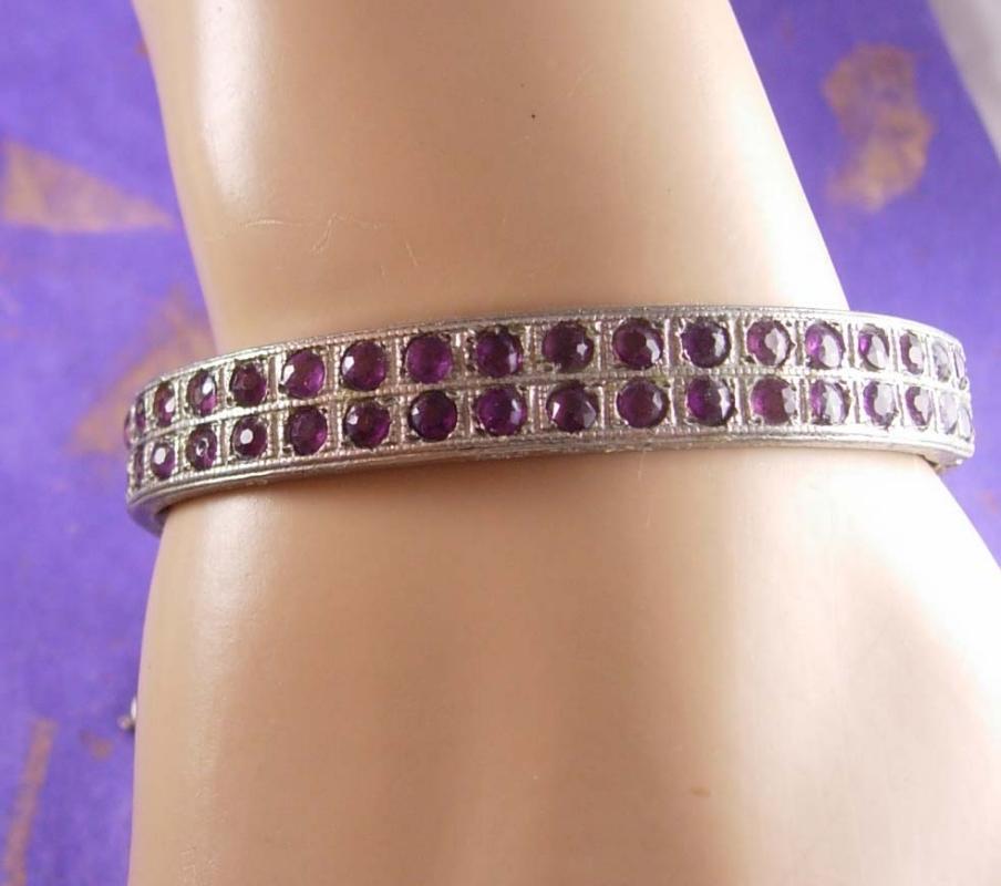VIntage 1920s Bracelet art deco Pave Rhinestone rhodium hinged bangle