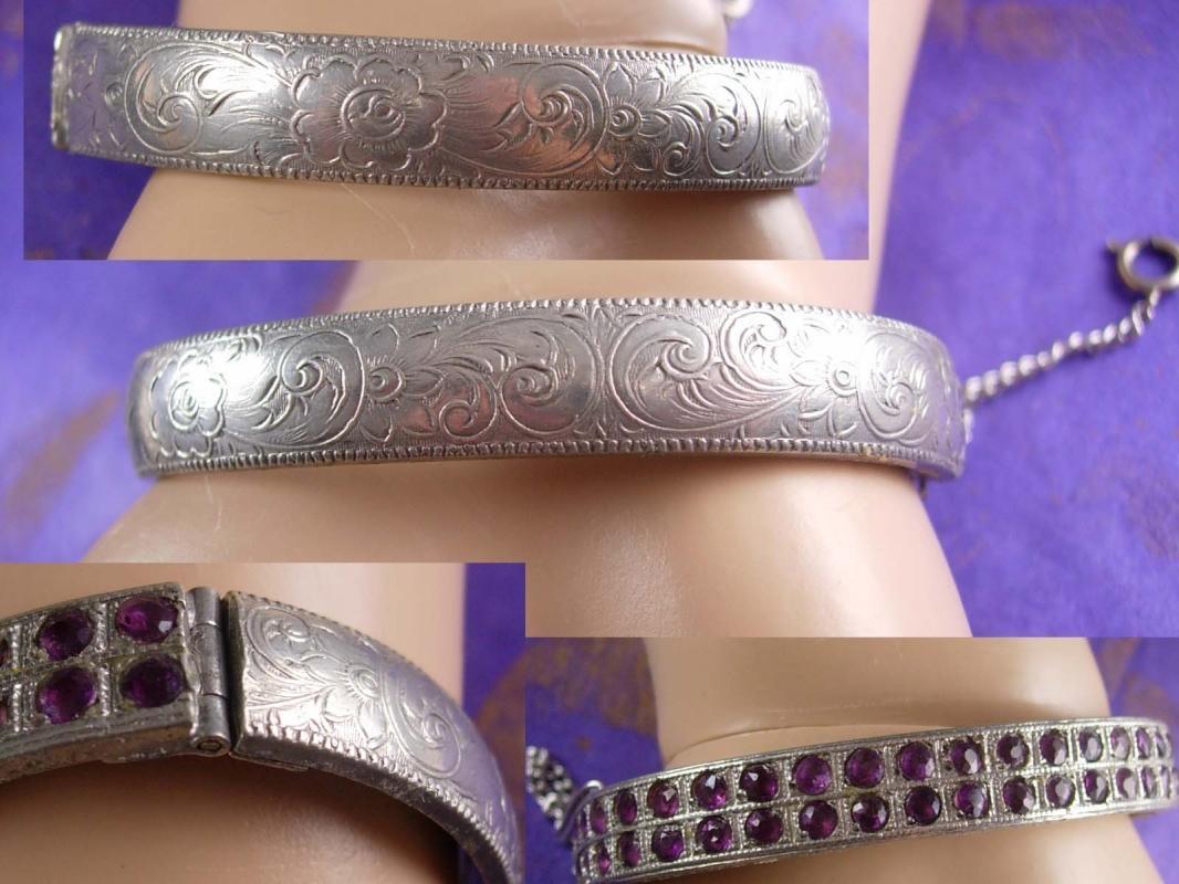 VIntage 1920s Bracelet art deco Pave Rhinestone rhodium hinged bangle