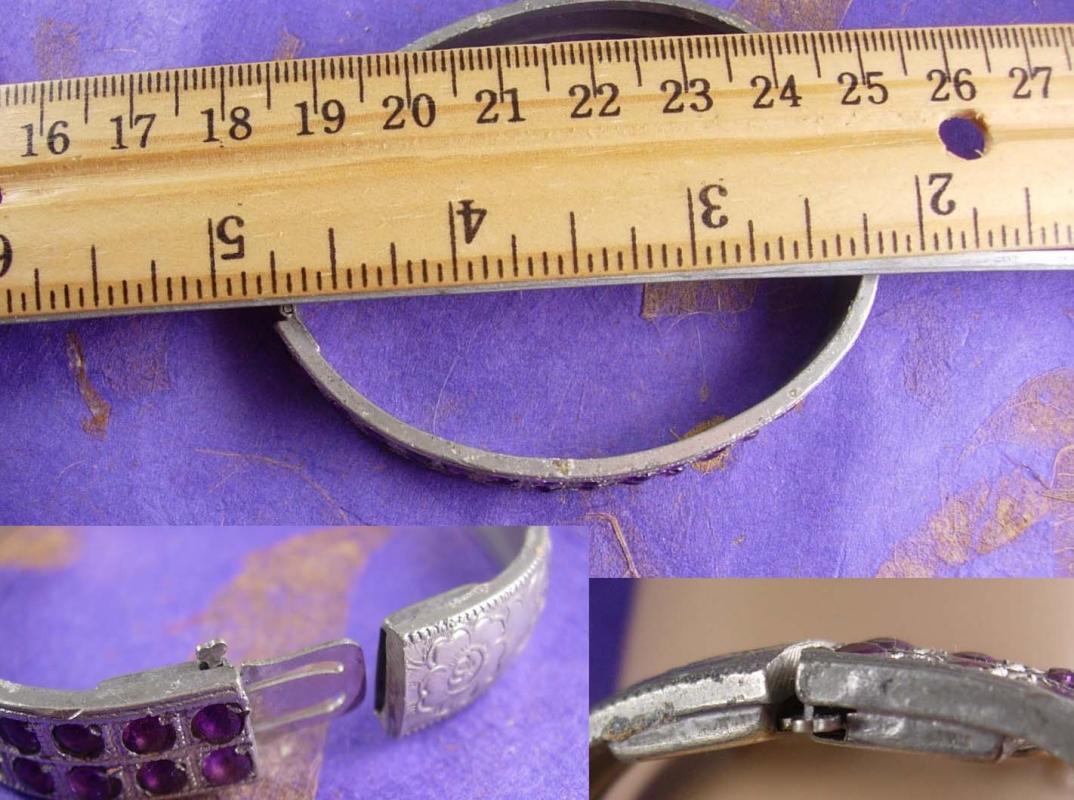 VIntage 1920s Bracelet art deco Pave Rhinestone rhodium hinged bangle