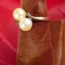 Vintage STERLING genuine TWO pearl RING size 6 gold nouveau design