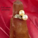 Vintage STERLING genuine TWO pearl RING size 6 gold nouveau design