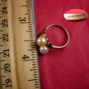 Vintage STERLING genuine TWO pearl RING size 6 gold nouveau design
