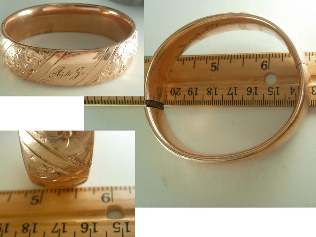 Antique ROSE gold filled WIDE Victorian bracelet sweetheart bangle Ornate design