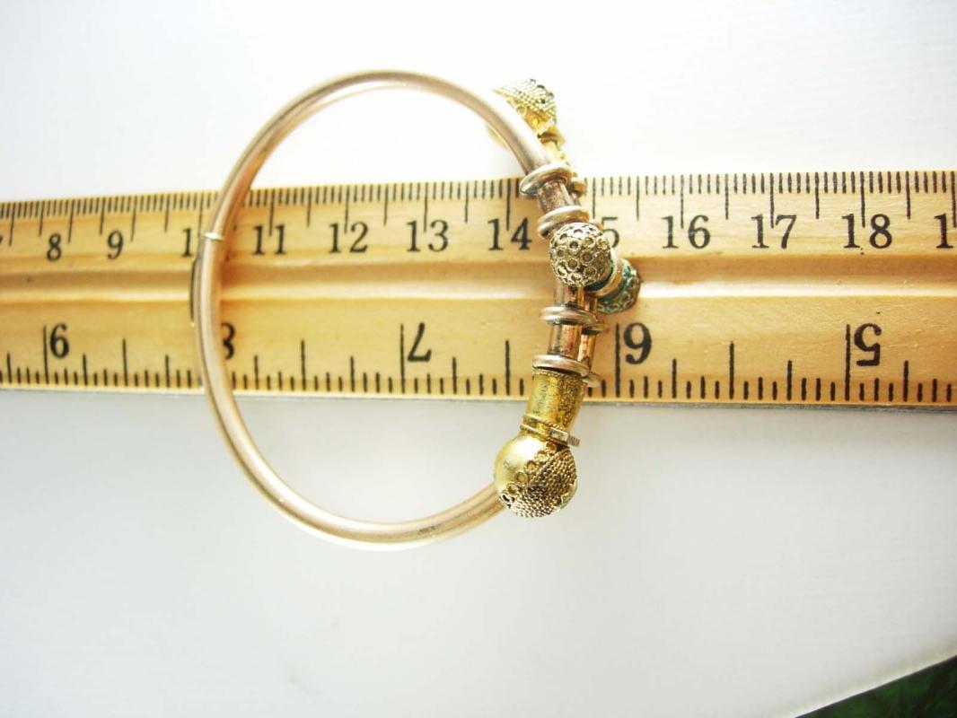 Antique 1882 9KT rose Gold bracelet Victorian ETRUSCAN Ball Bypass hinged march21 estate jewelry