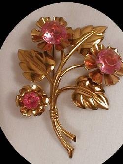HUGE early PINK Paste Ornate layered BRooch
