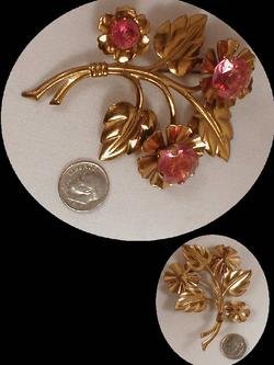 HUGE early PINK Paste Ornate layered BRooch