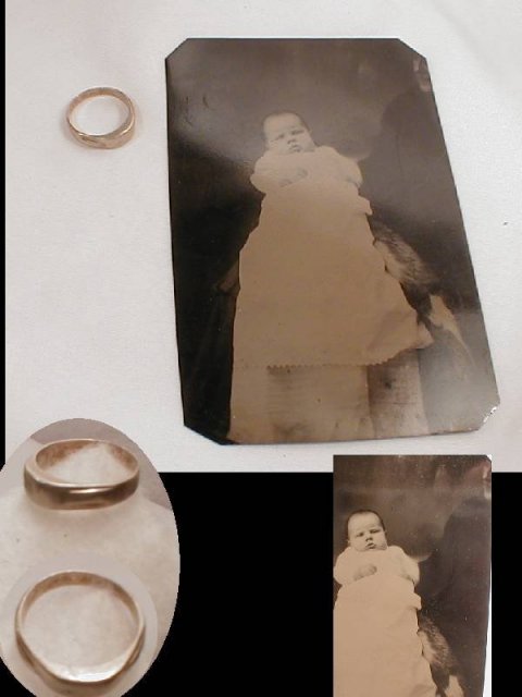 1800's BABY white gold RING AND TINTYPE baby