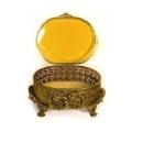 Antique LARGE Amber GLass Ormolu jewelry casket Gold Footed Vanity Box accessory