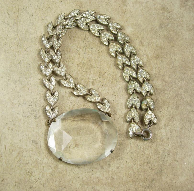 Vintage 1920s HUGE Art DECO Necklace Faceted Crystal GLASS pendant paste rhinestone chain