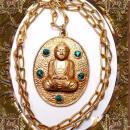 Vintage Jeweled Buddha Necklace Large Chinese Oriental Rhinestone Asian Pendant
