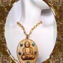 Vintage Jeweled Buddha Necklace Large Chinese Oriental Rhinestone Asian Pendant