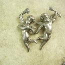 RARE Antique STERLING CHERUB Parure Silver bracelet earrings 2 Brooch putti Victorian angels 4pc set