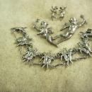 RARE Antique STERLING CHERUB Parure Silver bracelet earrings 2 Brooch putti Victorian angels 4pc set