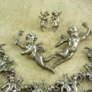 RARE Antique STERLING CHERUB Parure Silver bracelet earrings 2 Brooch putti Victorian angels 4pc set