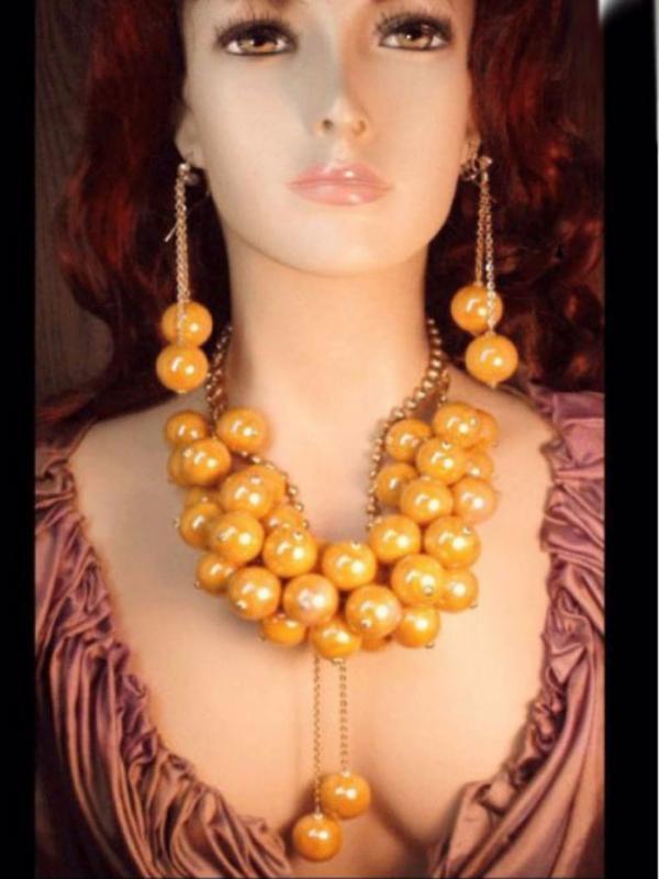 vintage HUGE Runway designer BAUBLE necklace statement piece shoulder duster earrings