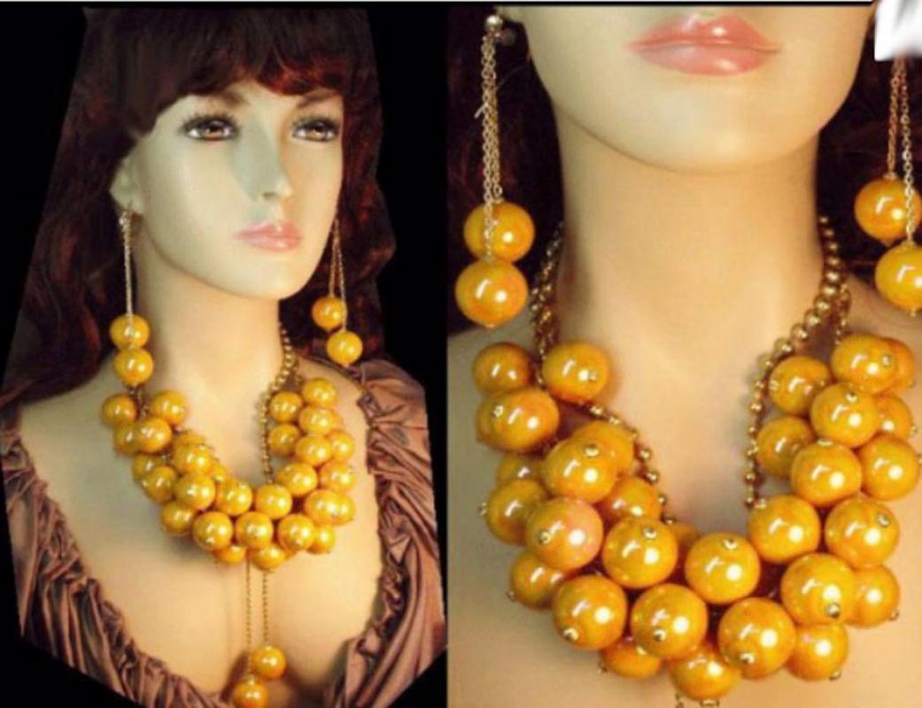 vintage HUGE Runway designer BAUBLE necklace statement piece shoulder duster earrings