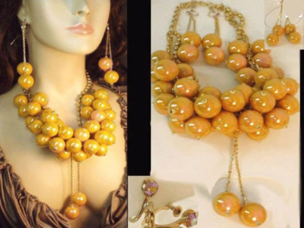 vintage HUGE Runway designer BAUBLE necklace statement piece shoulder duster earrings