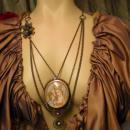 Vintage St Anne and Child Portrait Icon Virgin Mary Necklace filigree and jewels in swags of brass