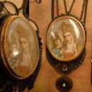 Vintage St Anne and Child Portrait Icon Virgin Mary Necklace filigree and jewels in swags of brass