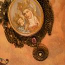Vintage St Anne and Child Portrait Icon Virgin Mary Necklace filigree and jewels in swags of brass