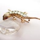1946 Vintage signed sterling Coro Lizard Brooch paste rhinestone gecko or salamander