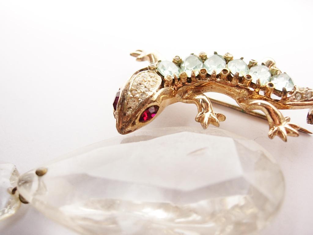 1946 Vintage signed sterling Coro Lizard Brooch paste rhinestone gecko or salamander