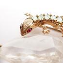 1946 Vintage signed sterling Coro Lizard Brooch paste rhinestone gecko or salamander
