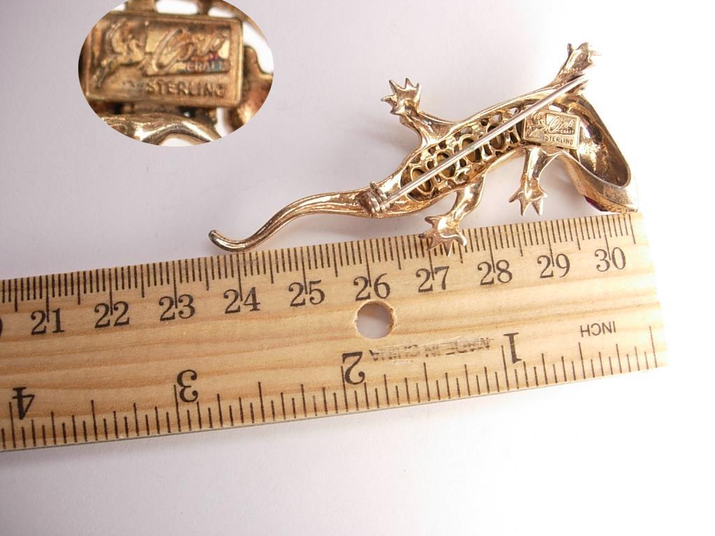 1946 Vintage signed sterling Coro Lizard Brooch paste rhinestone gecko or salamander