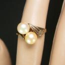 Vintage STERLING genuine TWO pearl RING size 6 gold nouveau design