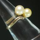 Vintage STERLING genuine TWO pearl RING size 6 gold nouveau design
