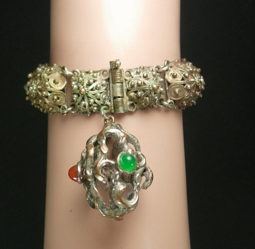 Antique Egyptian FOB Bracelet OLD medieval Spiked carnelian Chrysoprase onyx HUGE primitive fob charm Very gothic and medieval