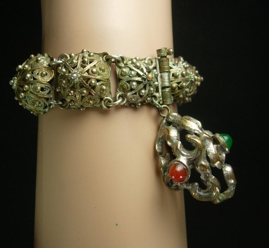 Antique Egyptian FOB Bracelet OLD medieval Spiked carnelian Chrysoprase onyx HUGE primitive fob charm Very gothic and medieval